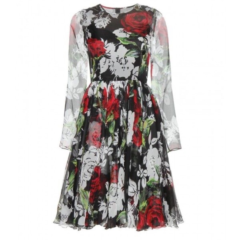 D&G Rose Floral Silk Dress Sz48 Italy, 12 US